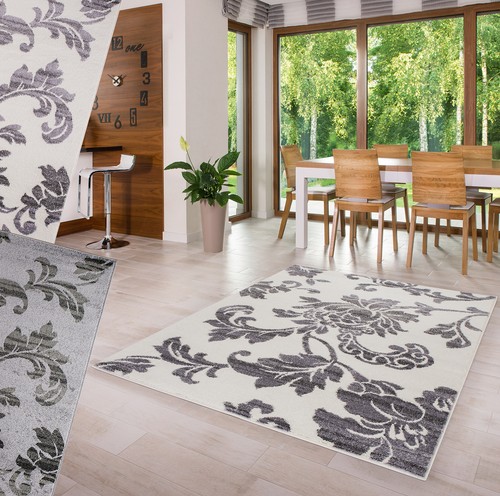 Teppich kurzflor grau weiß - teppich,